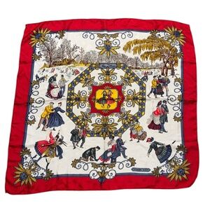 Vintage Hermes "Joies d'Hiver" (Winter Joys) Silk scarf 90, by Joachim Metz 1992